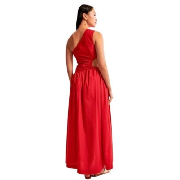 NWT Abercrombie & Fitch Red One-Shoulder Cutout Maxi Dress - Picture 2 of 13